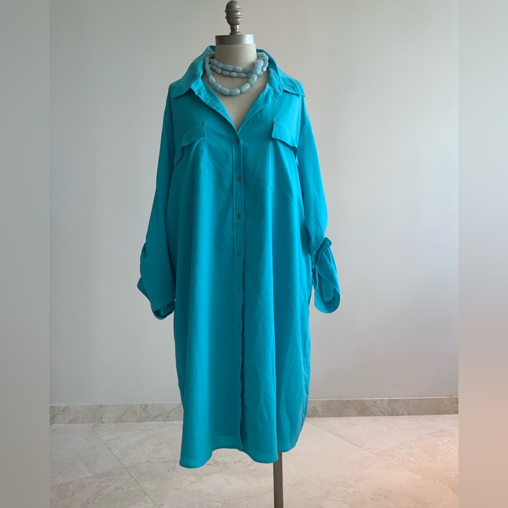 Vibrant Calvin Klein Sky Blue Button-Up Shirt Dress 3X